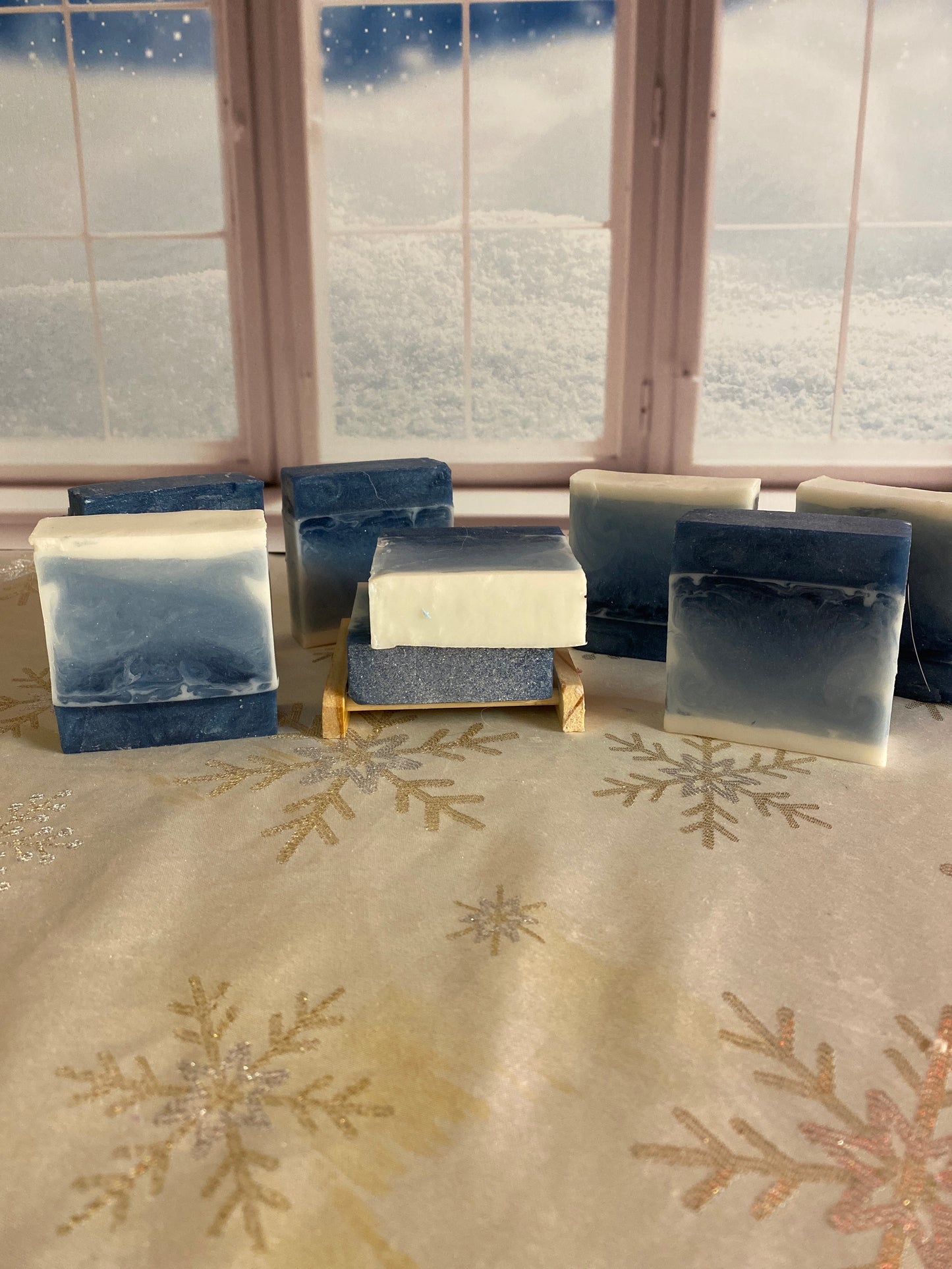Frosted Juniper Scented Melt and Pour Soap with a Free Bamboo Soap Dish