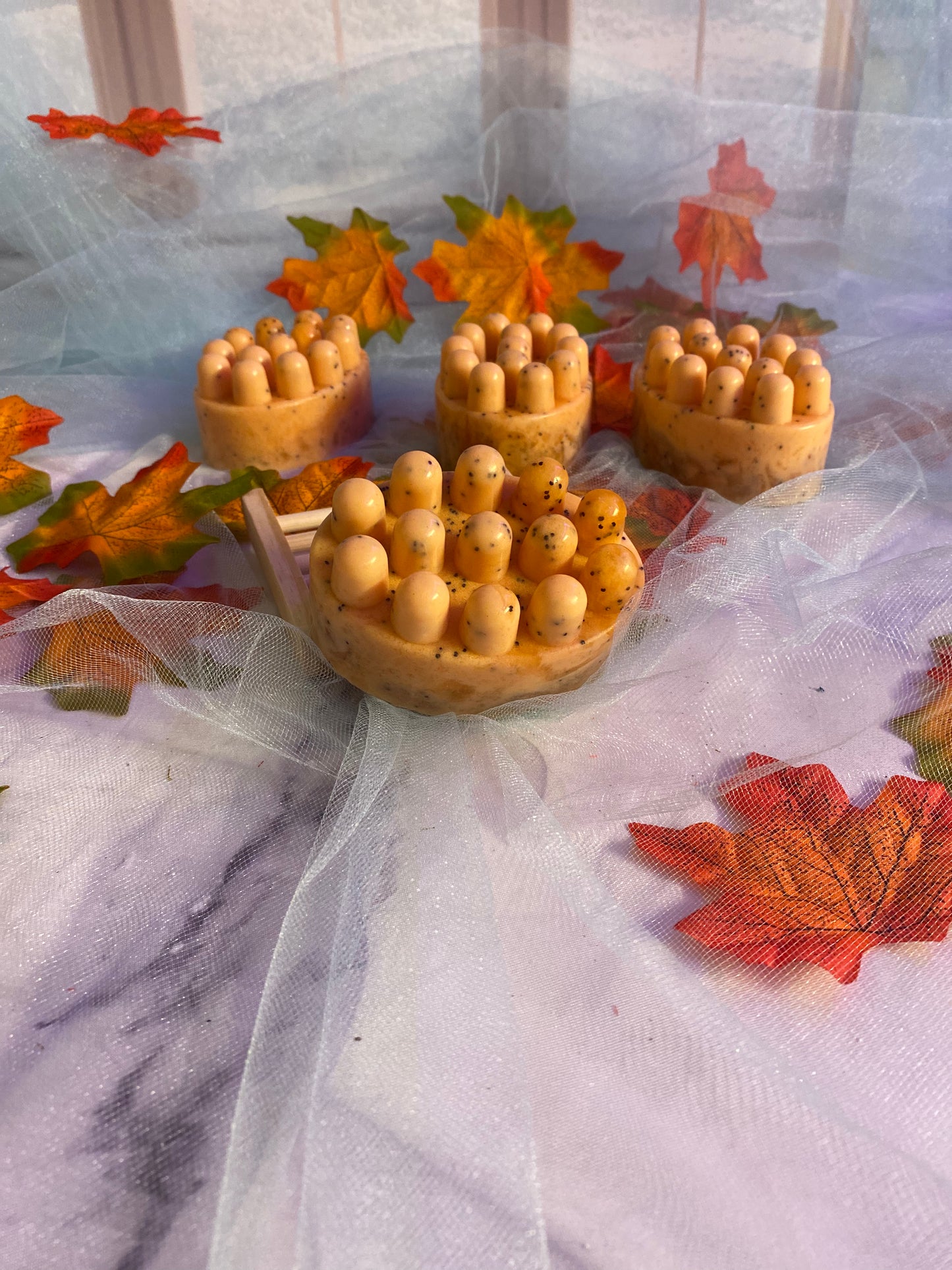 Pumpkin Spice Buttercream Scented Melt and Pour Soap with Poppyseeds and a Free Bamboo Soap Dish