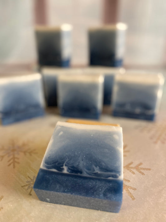 Frosted Juniper Scented Melt and Pour Soap with a Free Bamboo Soap Dish