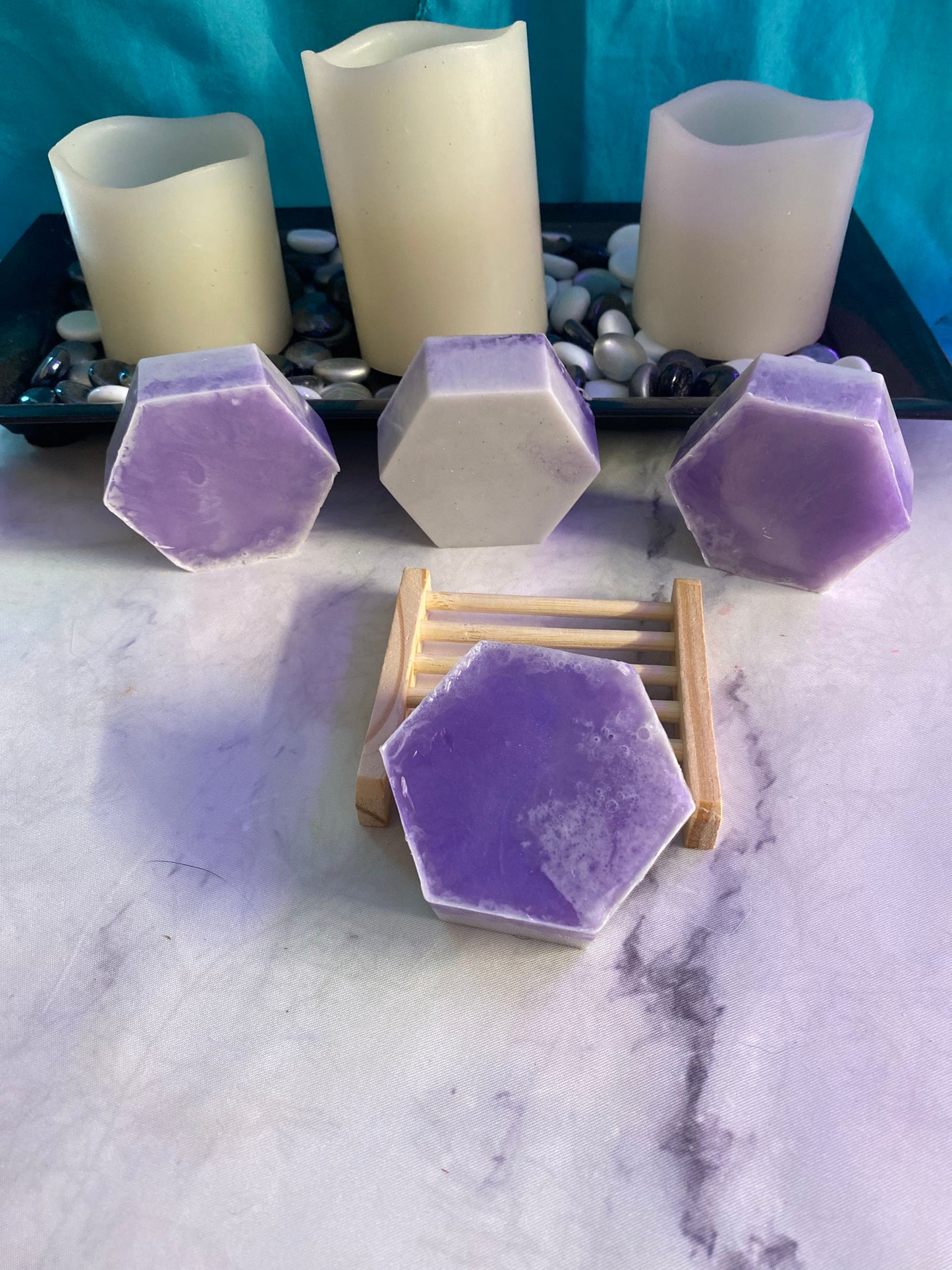 Black Violet and Saffron Scented Melt and Pour Soap with a Free Bamboo Soap Dish